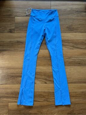 Solely Fit XS Blue High Rise Split Hem Flare Yoga Leggings Made in USA